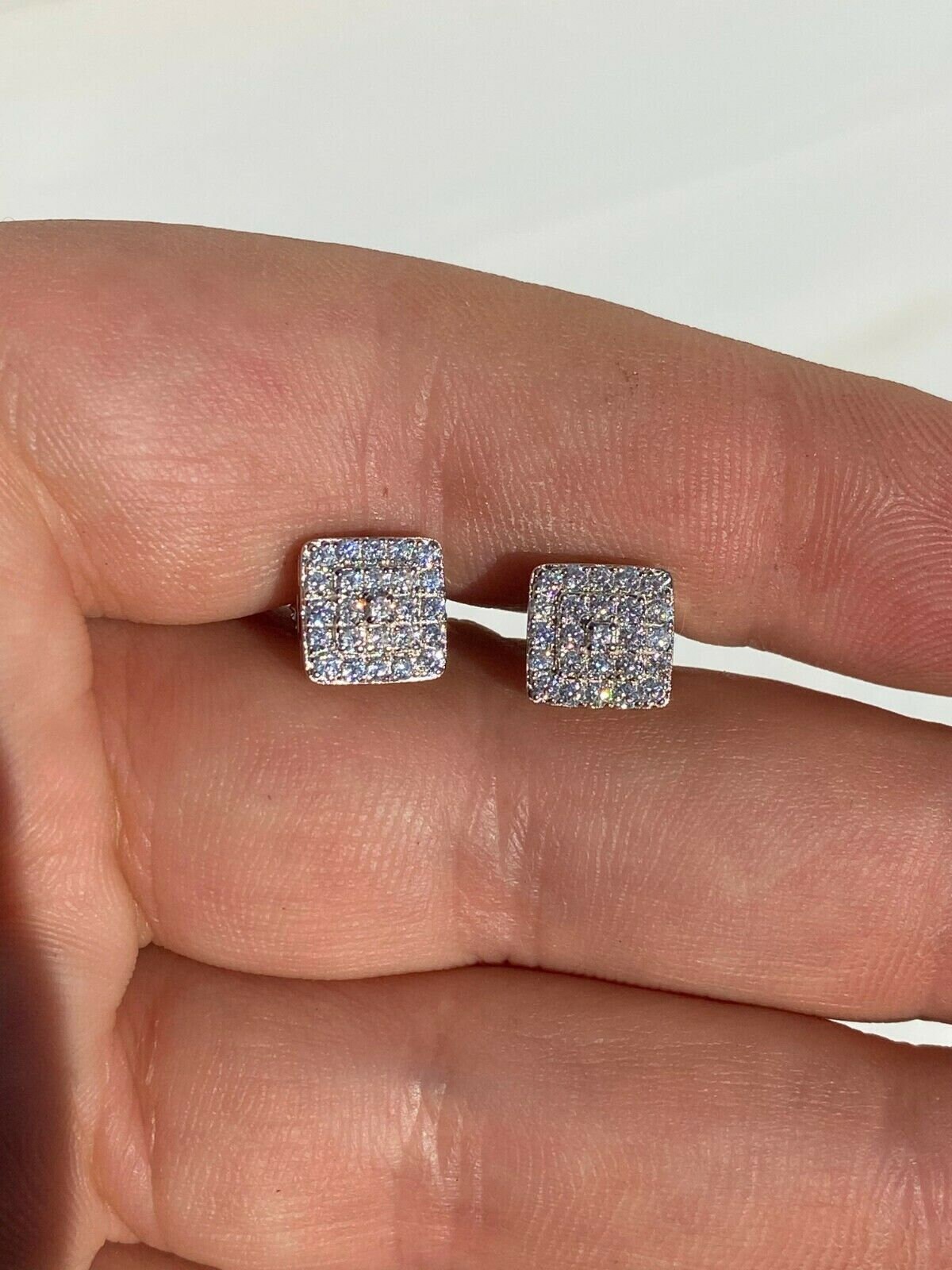 Men's Women's 925 Sterling Silver Iced Out Hip Hop Square