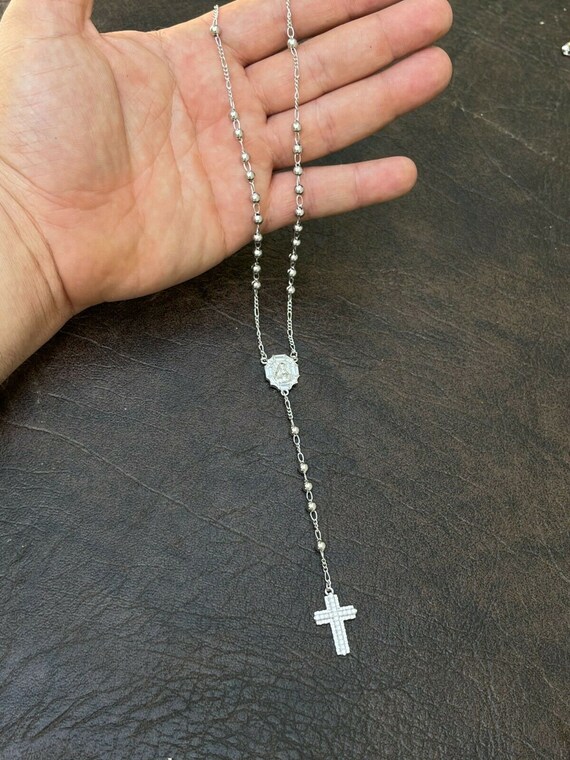 Sterling silver rosary necklace mens deals