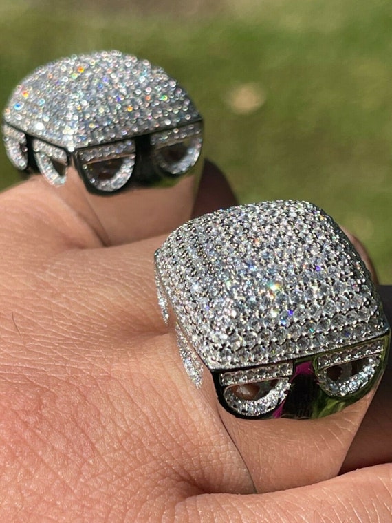 Men's Huge 23mm Iced Out Custom Dome Square Cluster Hip Hop Men's Huge 23mm Iced Out Custom Dome Square Cluster Hip Hop