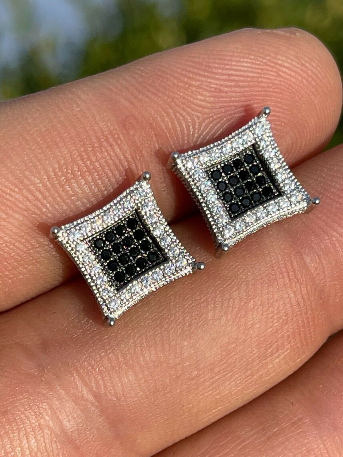 Men's Women's 925 Sterling Silver Iced Out Hip Hop Black