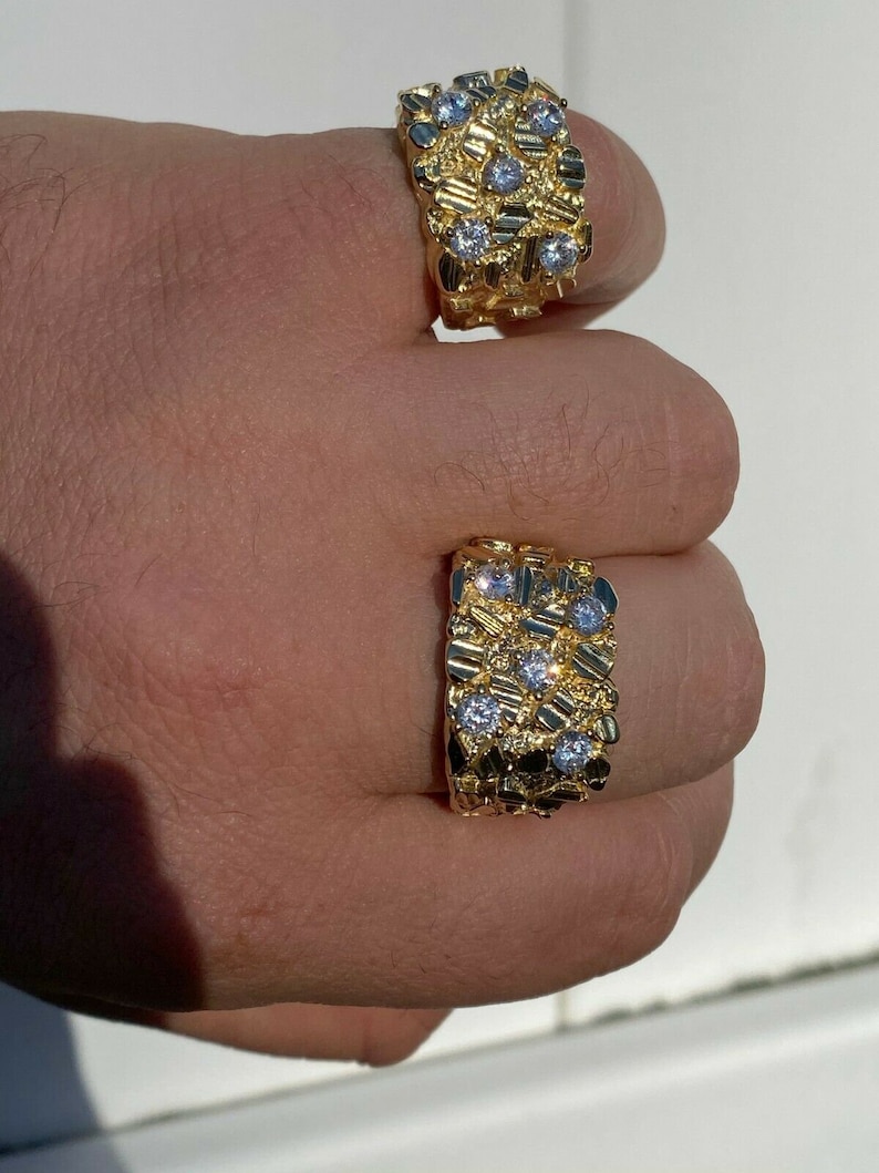 Men/'s Custom Iced out NUGGET Pinky Ring Gold over Solid 925 Sterling Silver Sizes 7-13