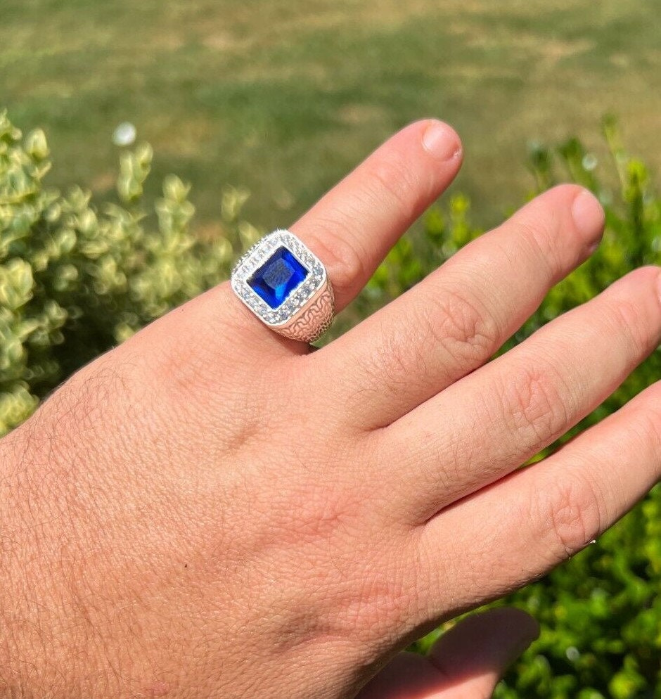 Men's Real Solid Natural 925 Sterling Silver Square Blue Men's Real Solid Natural 925 Sterling Silver Square Blue