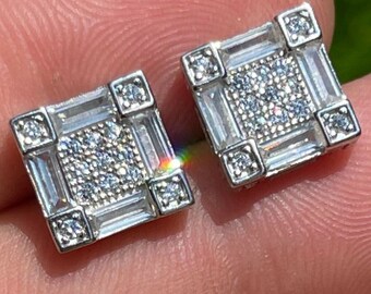 925 Sterling Silver Square Simulated Diamond Single Stud