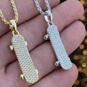 Iced Skateboard Pendant: Sterling Silver CZ Hip Hop Jewelry