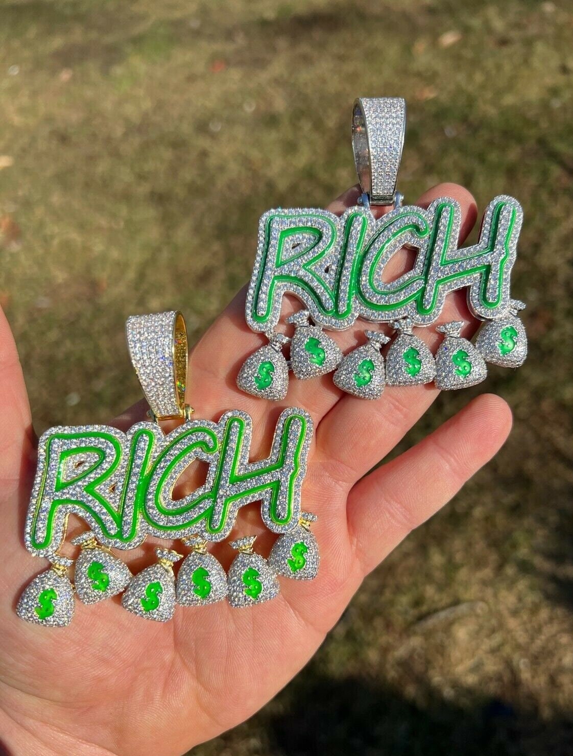 Men's Real Solid 925 Silver/gold Glow in the Dark Super Iced Men's Real Solid 925 Silver/gold Glow in the Dark Super Iced