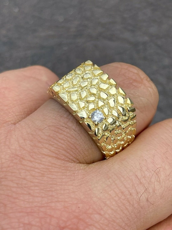 Men s Iced Out Solitaire Diamond NUGGET Pinky Ring Gold Etsy UK