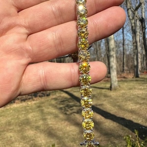 Men&#39;s Women&#39;s Canary Yellow 7mm MOISSANITE Solid 925 Sterling Silver Tennis Bracelet 7&quot;, 7.5&quot;, 8&quot; & 8.5&quot; Lengths, PASSES DIAMOND Tester!
