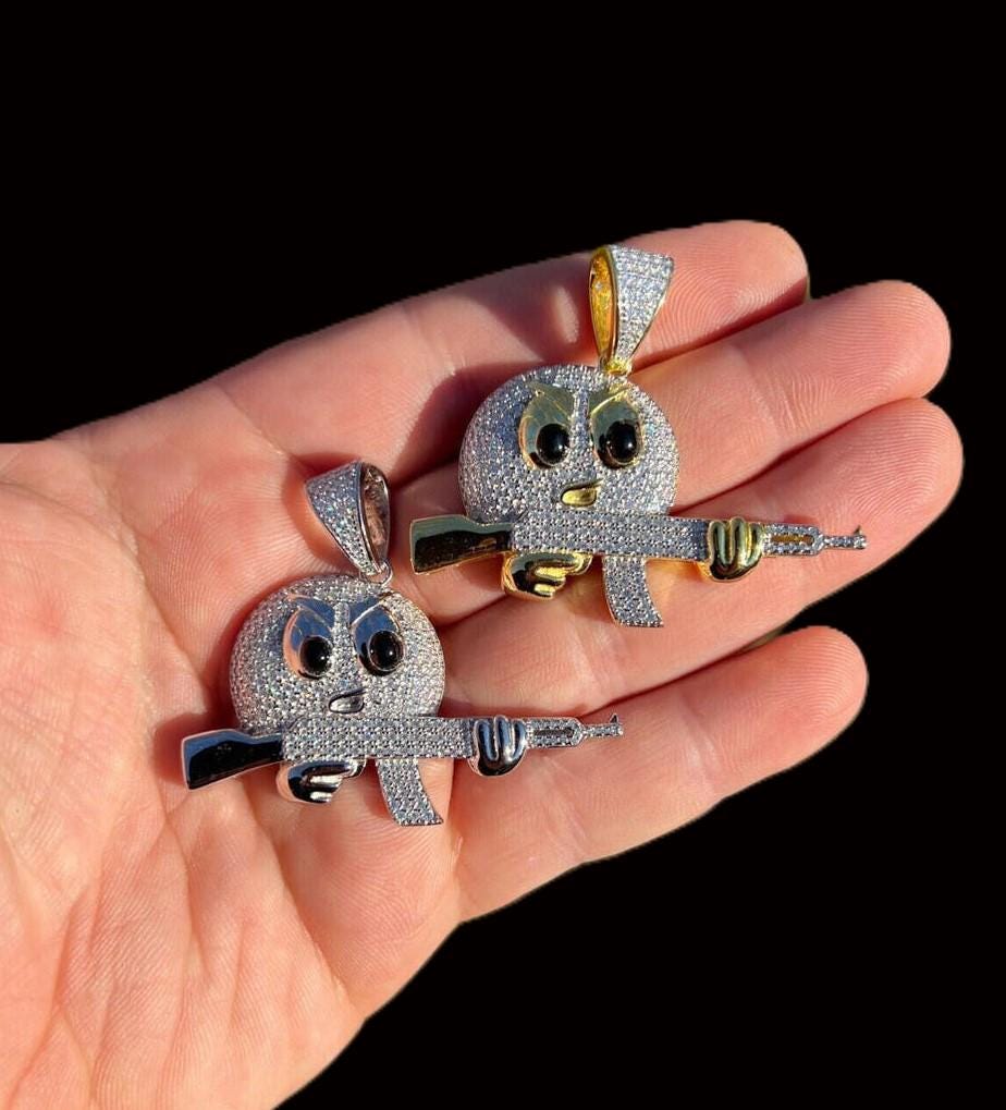 Moissanite Angry Emoji AK-47 Pendant, 925 Sterling Silver - Etsy