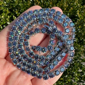 Men&#39;s Women&#39;s Iced Out 5MM Cobalt Blue MOISSANITE Tennis Chains Solid 925 Sterling Silver, 16&quot; - 28&quot;, PASSES DIAMOND Tester!!!