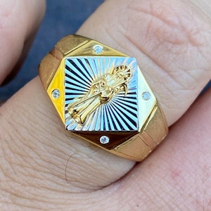 Men&#39;s Women&#39;s Solid 925 Sterling Silver & 14k Gold Finish Grim Reaper Ring, Santa Muerte, Iced, Sizes 7, 8, 9, 10, 11, 12, 13