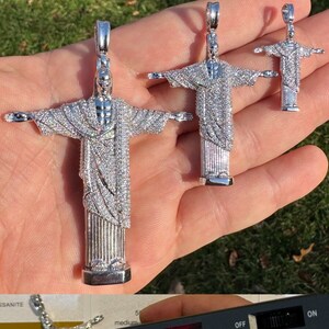 Moissanite Christ The Redeemer Pendant: 925 Sterling Silver Rio de Janeiro image 4