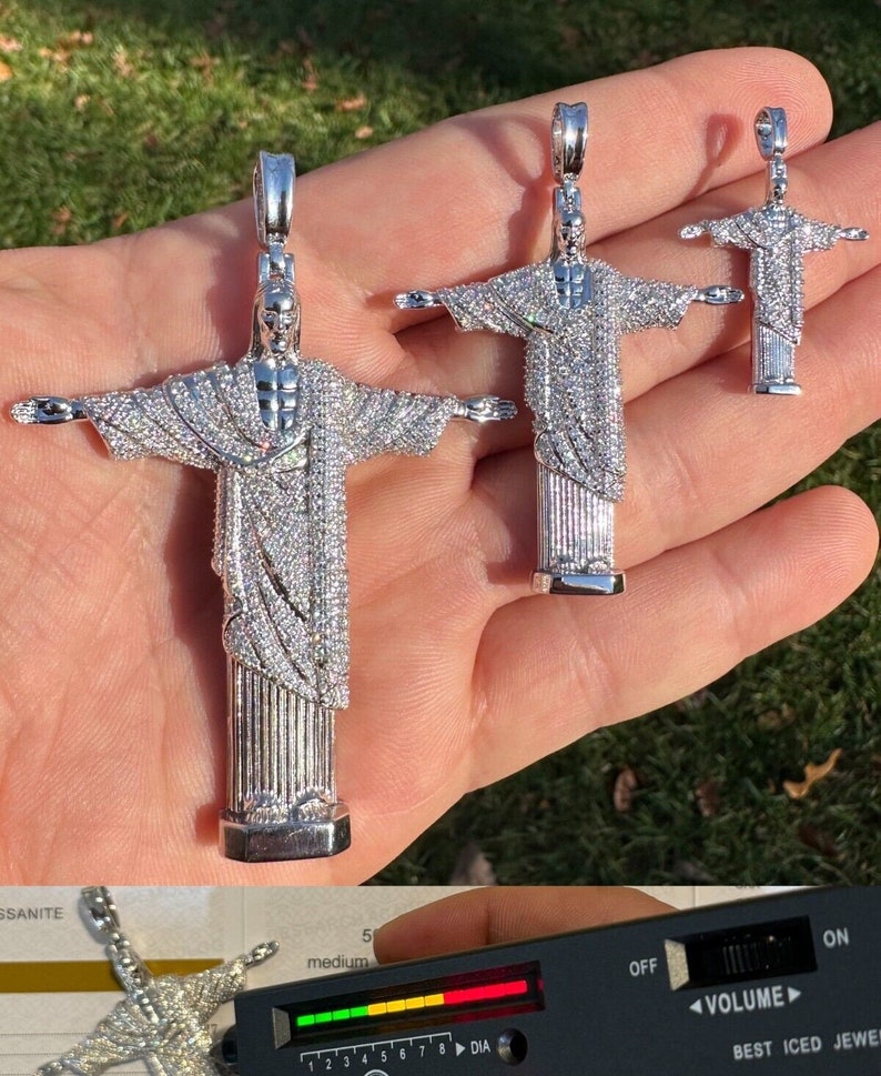 Moissanite Christ The Redeemer Pendant: 925 Sterling Silver Rio de Janeiro image 4
