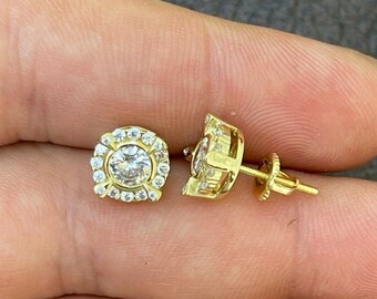 Orecchini Uomo Argento 925 Cerchio Orecchino Uomo Argento Sterling 925 Con Cz Ghiacciato 8mm - Borchia Vite Rotonda Posteriore Hip Hop Orecchini Uomo Brillante