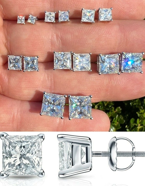 Moissanite Iced Out Square Princess Cut Screwback Earrings