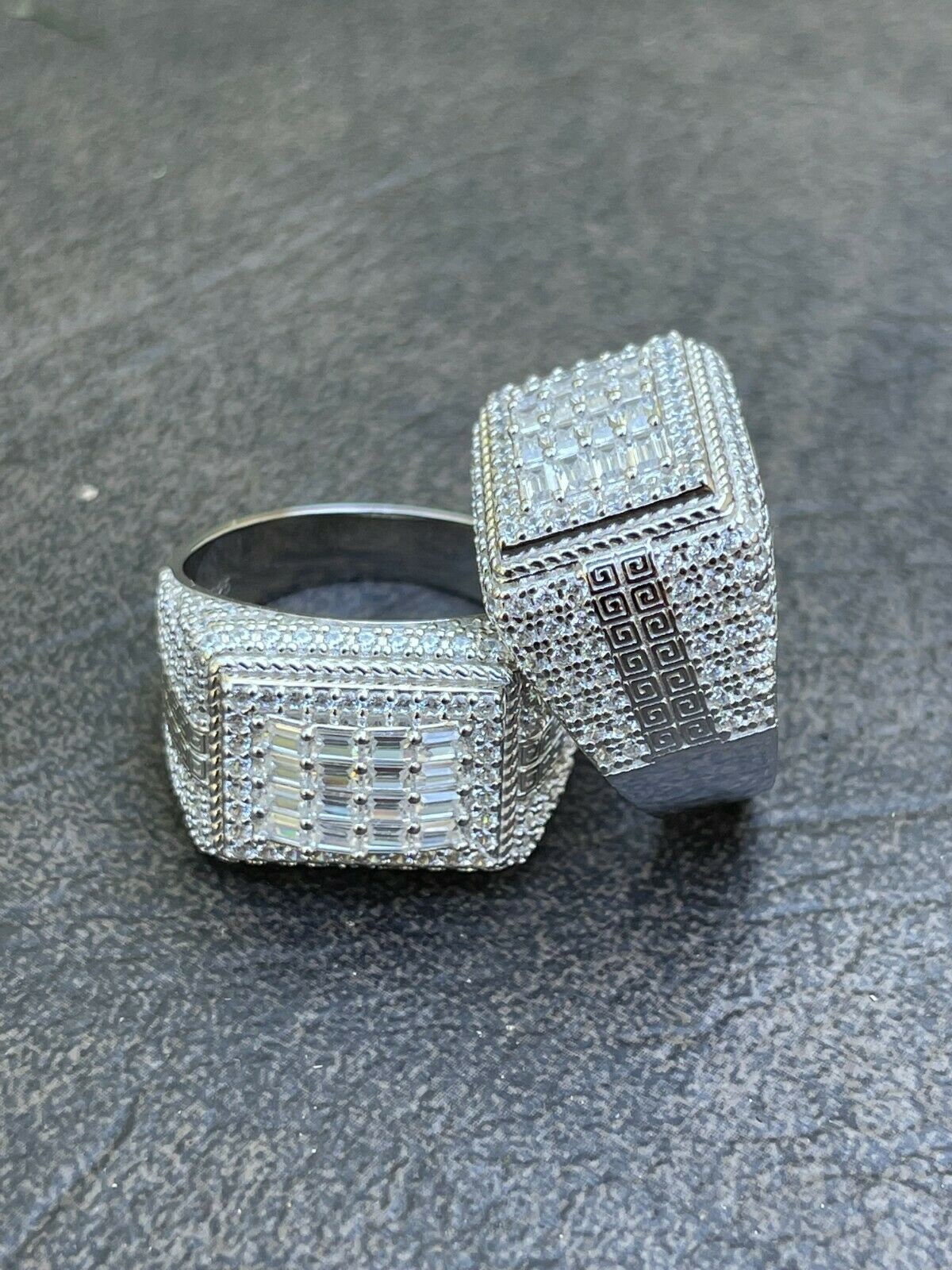 Men's Solid 925 Sterling Silver Pinky Ring Iced Out Baguette Men's Solid 925 Sterling Silver Pinky Ring Iced Out Baguette