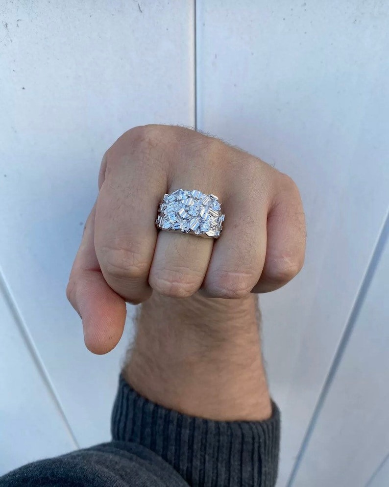Men's Custom Iced out NUGGET Pinky Ring Solid 925 Sterling Etsy