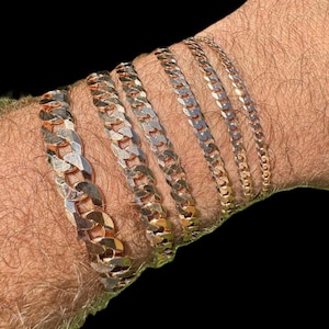 Men&#39;s Women&#39;s 14k Rose Gold Vermeil over Solid 925 Sterling Silver Flat Curb Cuban Link Diamond Cut Bracelets 3mm - 8mm, 6&quot; - 9&quot;