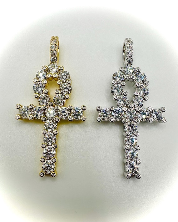 Necklace Cross Mens Men's Iced Ankh Cross Pendant & Rope Chain - Foto 8