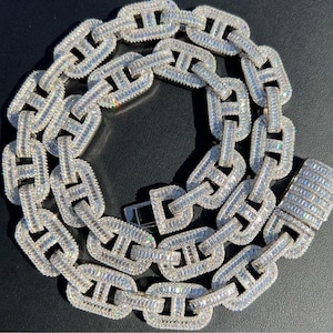 Men&#39;s Big 15mm Moissanite Mariner Link Chains, Baguette Clasp, Solid 925 Sterling Silver, 18 to 30&quot; Lengths, PASSES DIAMOND TESTER!!!