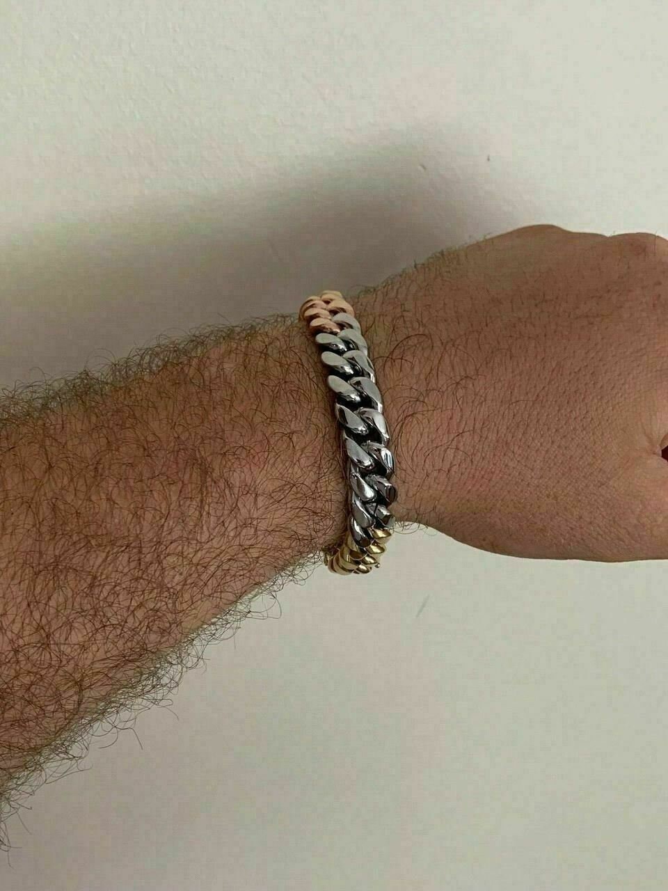 12 Mm Herren Miami Kubanisches Link Armband Tri Farbe
