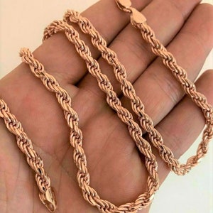 Men&#39;s 6MM 14k ROSE GOLD Vermeil Over Real Solid 925 Sterling Silver Diamond Cut Heavy SOLID Rope Chains 18&quot; -  30&quot; & 7.5&quot; -  9&quot; Bracelet