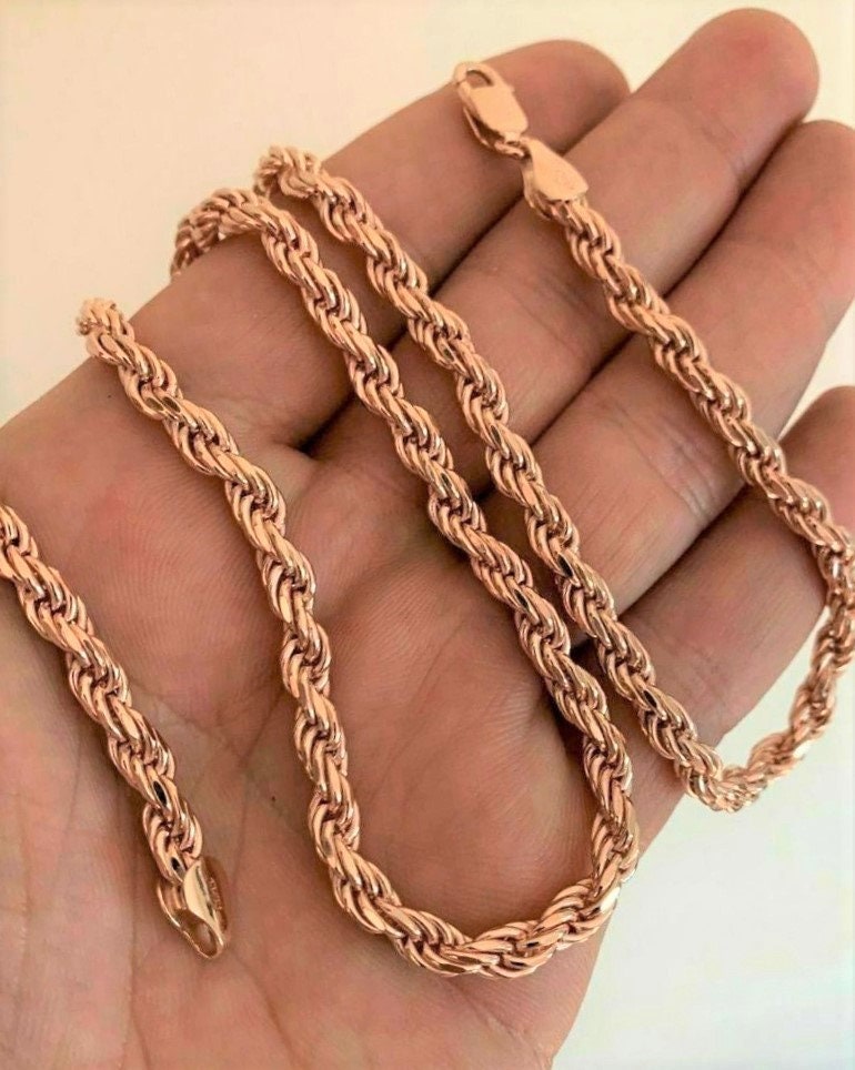 Solid 10K Rose Gold Rope Chain 2.5mm, Rose Gold Chain, Ladies Pink Gold Chain, Genuine Rose Gold Rope Chain