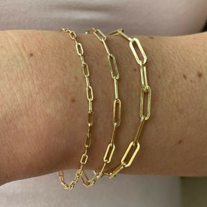 Women&#39;s 14k Yellow Gold over Real Solid 925 Sterling Silver Rolo Paper Clip Bracelets 2.5mm-4mm, 6&quot;-8&quot;