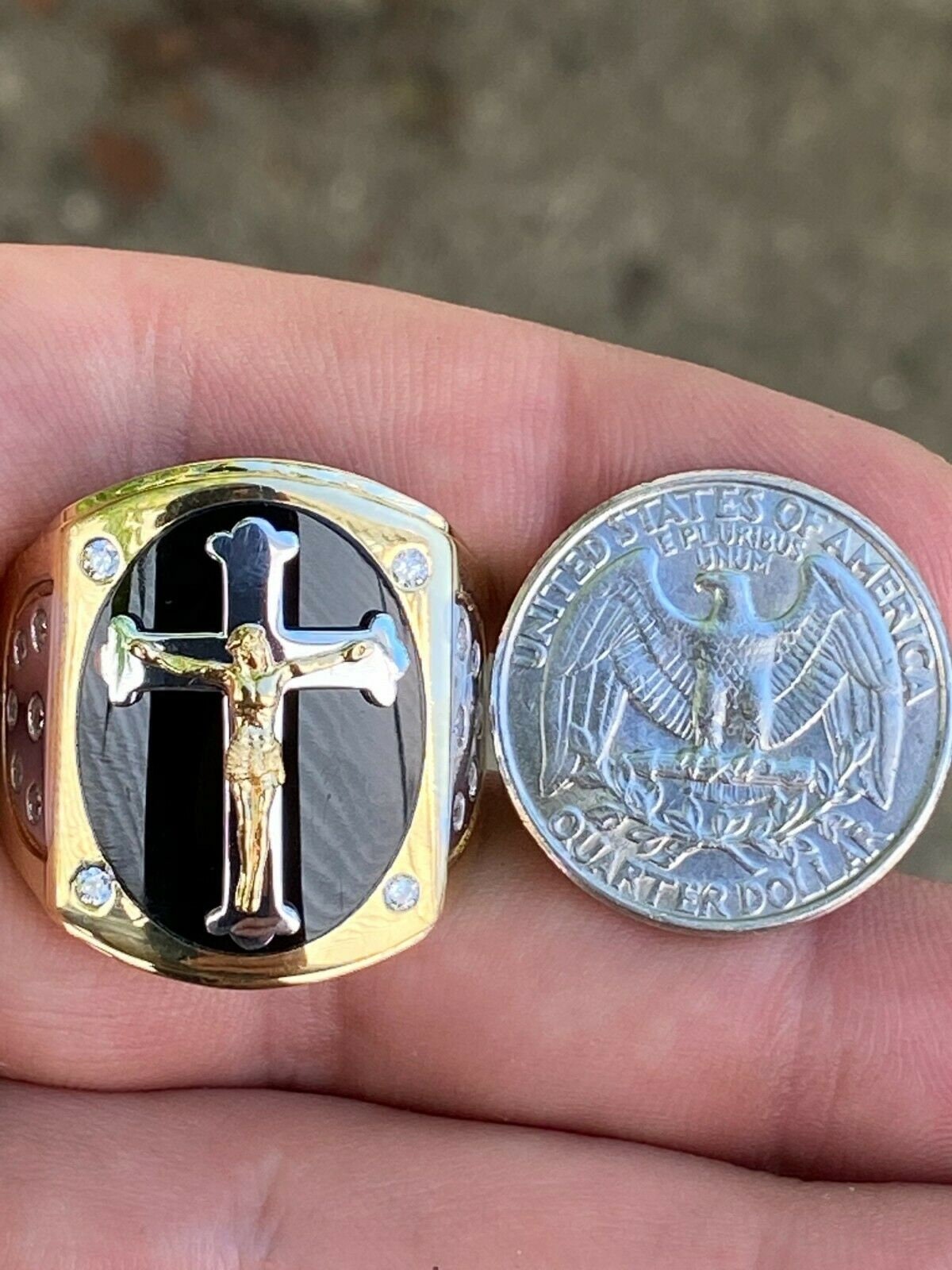 Mens Custom Made Cross Ring 14k Gold & Real Solid 925 Silver Etsy