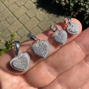 Women&#39;s MOISSANITE 3D Heart Pendants Solid 925 Sterling Silver, Choose From 4 Sizes: 8mm, 10mm, 12mm, 15mm PASSES DIAMOND Tester!