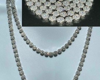 Moissanite 925 Sterling Silver Cluster Tennis Chain Necklace: 7mm