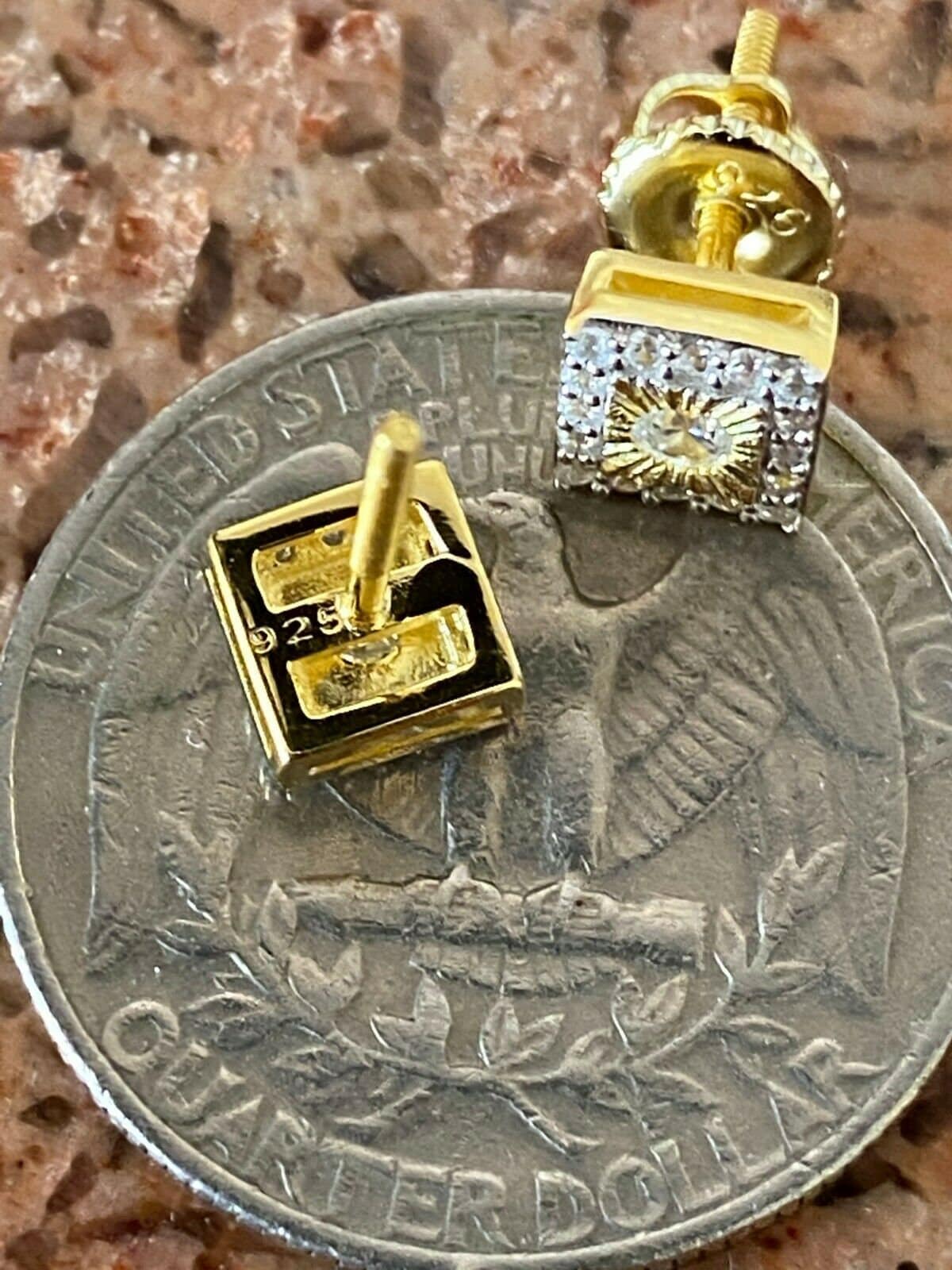 [LLOYD] 韓国アクセ☆Bold Hammertexture Gold&Silver Earrings Men's Women's Gold Over 925 Sterling Silver Iced Out Hip Hop