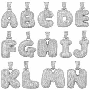 Colgantes de letras de burbuja con grafiti personalizado de hip hop en plata esterlina maciza 925 para hombre y mujer, acabado en rodio u oro amarillo de 14 k, 2,5 cm (3,8 cm con aro)