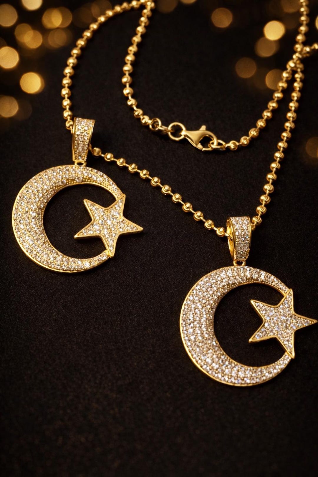 Iced Out Crescent Moon Star Pendant: 925 Silver Islamic Jewelry - Etsy