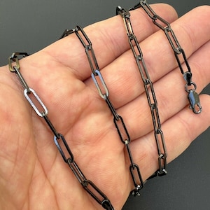 Black Rhodium Paper Clip Chain: 925 Sterling Silver Rolo Necklace