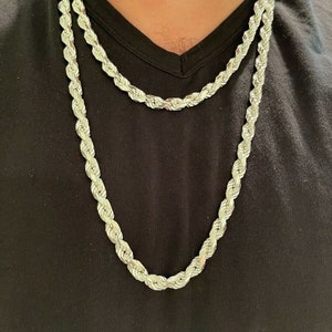 Men&#39;s 8MM Real Solid 925 Sterling Silver Diamond Cut HEAVY SOLID Rope Chains 18&quot; - 30&quot; OR 8.5&quot; Bracelet (sold separately) Dookie Necklace