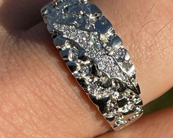 Iced Claw Mark Nugget Ring, Solid Sterling Silver