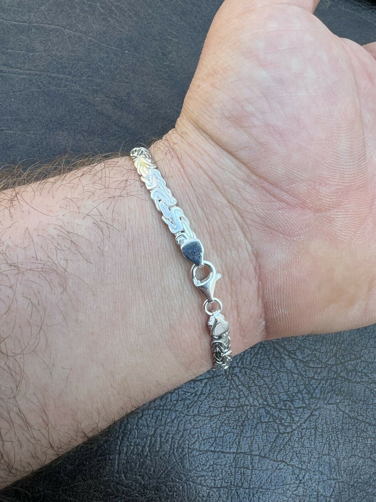 Men's Real Solid 925 Sterling 6.5mm Silver Iced Out Blue