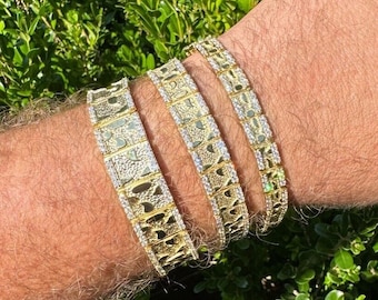 Iced Moissanite Nugget Bracelet: 14k Gold Vermeil 925 Sterling Silver