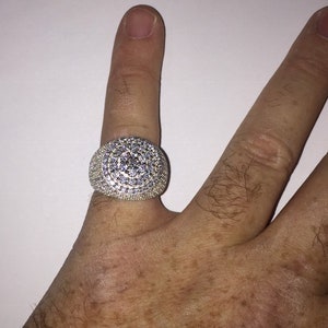 Super Iced Out Men&#39;s Custom Round Pinky Ring Simulated Diamonds Solid 925 Sterling Silver sizes 7-13