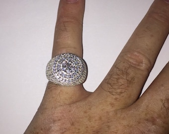 Iced Out Men's Pinky Ring: Simulated Diamonds, 925 Sterling Silver