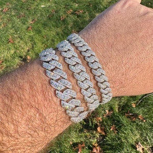 MOISSANITE 10mm, 12mm, 14mm Rounded Prong Miami Cuban Link Bracelet, Solid 925 Sterling Silver,  7", 8", 8.5" Lengths PASSES DIAMOND Tester!