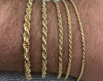 Men&#39;s Women&#39;s 14k Gold Finish over Solid 925 Sterling Silver Diamond Cut Rope Bracelets 2mm - 6mm width, 6&quot; - 9&quot; length
