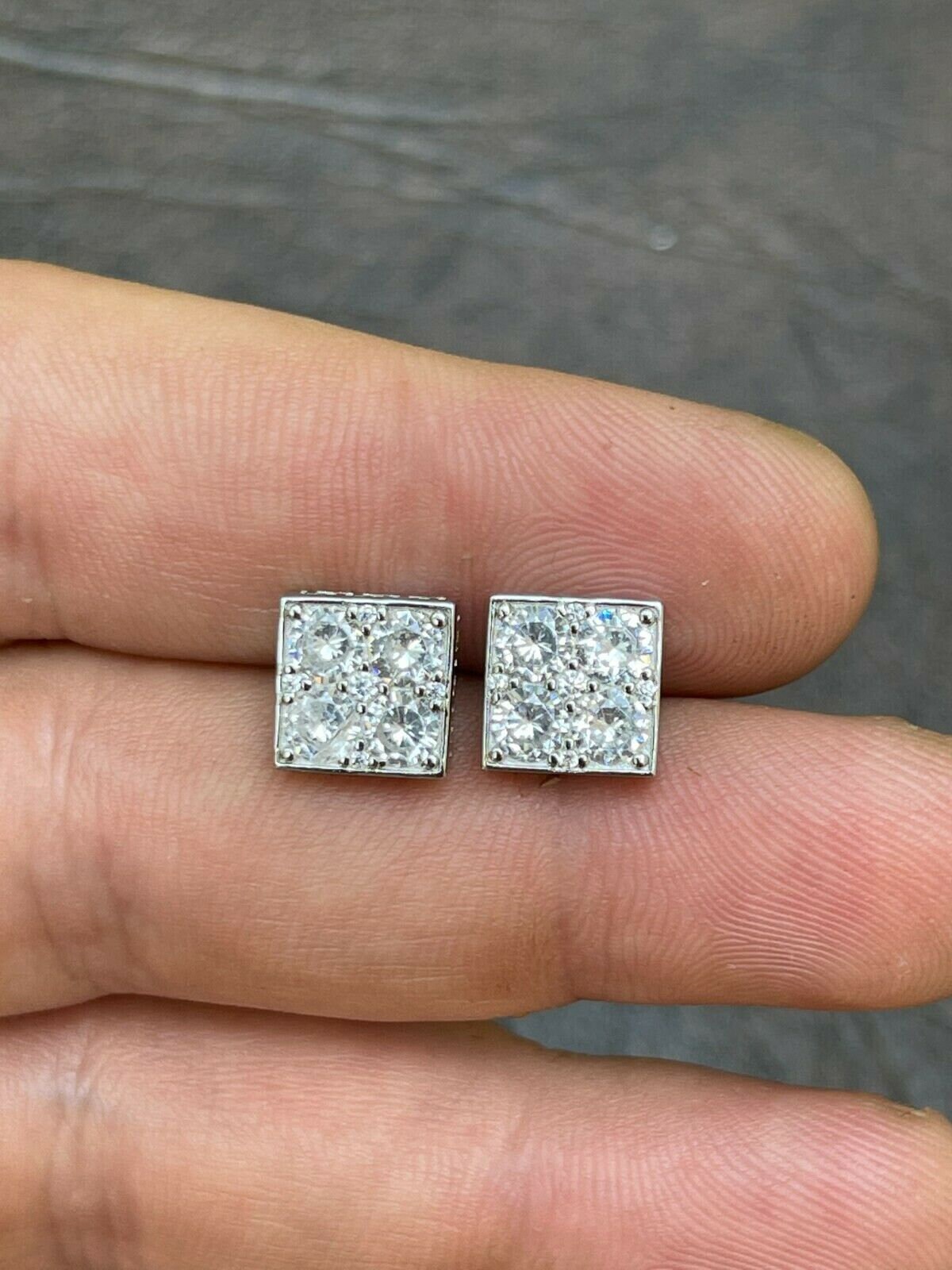 Men's Women's 925 Sterling Silver Iced Out Diamond Stud
