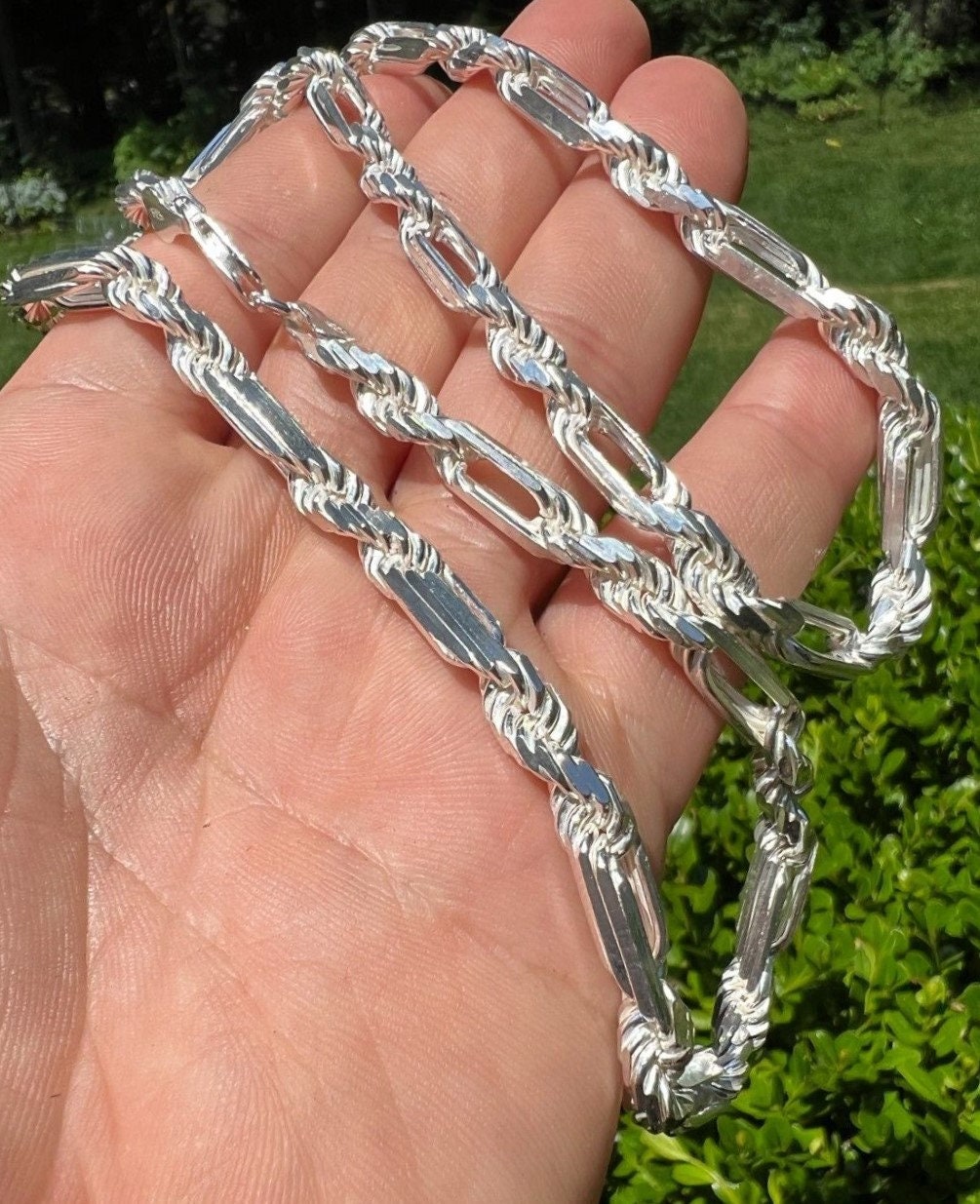 Mens sterling silver deals diamond cut rope chain