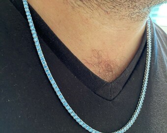 thumbnail interactive-video image 1 of 22 Men Solid 925 Sterling Silver Icy Bling CZ 3mm 1 Row Tennis Chain Necklace 1 of 4