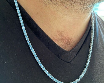 22 Men Solid 925 Sterling Silver Icy Bling CZ 3mm 1 Row Tennis Chain Necklace
