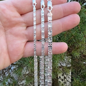 Men&#39;s Women&#39;s Solid 925 Sterling Silver Valentino Star Link Necklace OR Bracelet, 3mm, 4mm, 5mm Widths, 16 - 30&quot; Chains, 7&quot; - 8.5&quot; Bracelets