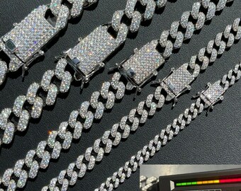 メンズ アイスアウト モアッサナイト ソリッド 925 スターリングシルバー マイアミ キューバン リンク チェーン 16 インチ 30 インチ  ダイヤモンド テスター合格 - Etsy 日本