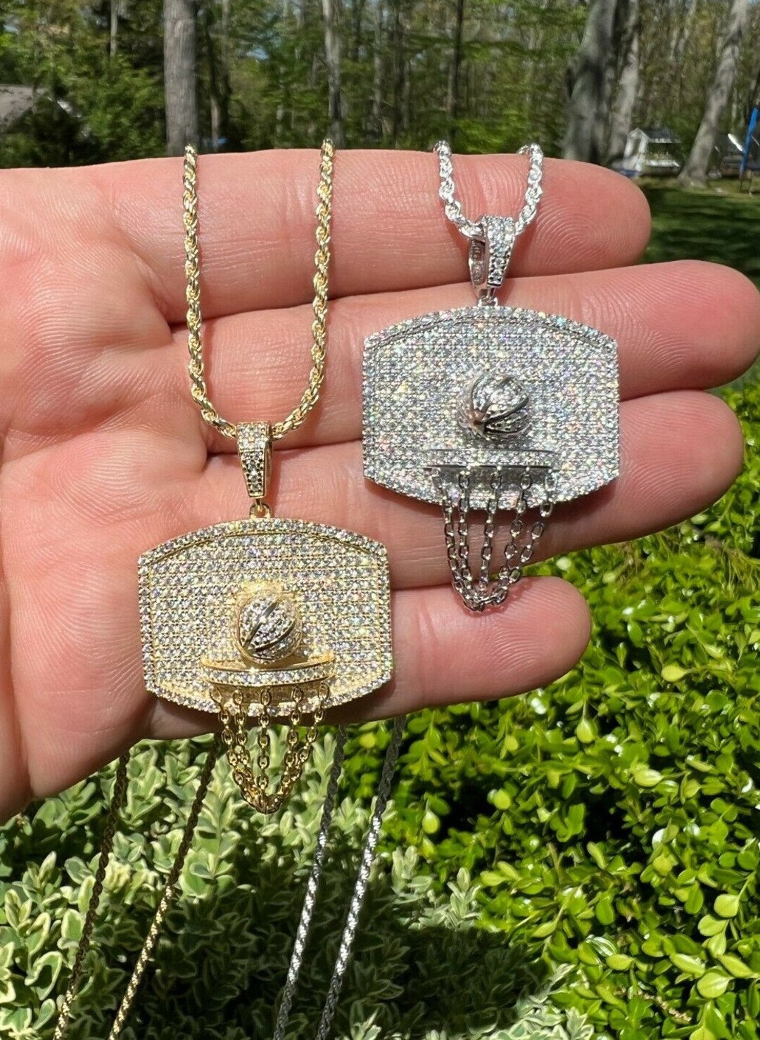 Buy Iced Out Moissanite Basketball Hoop Pendant: Sterling Silver or Gold  Finish Online in India