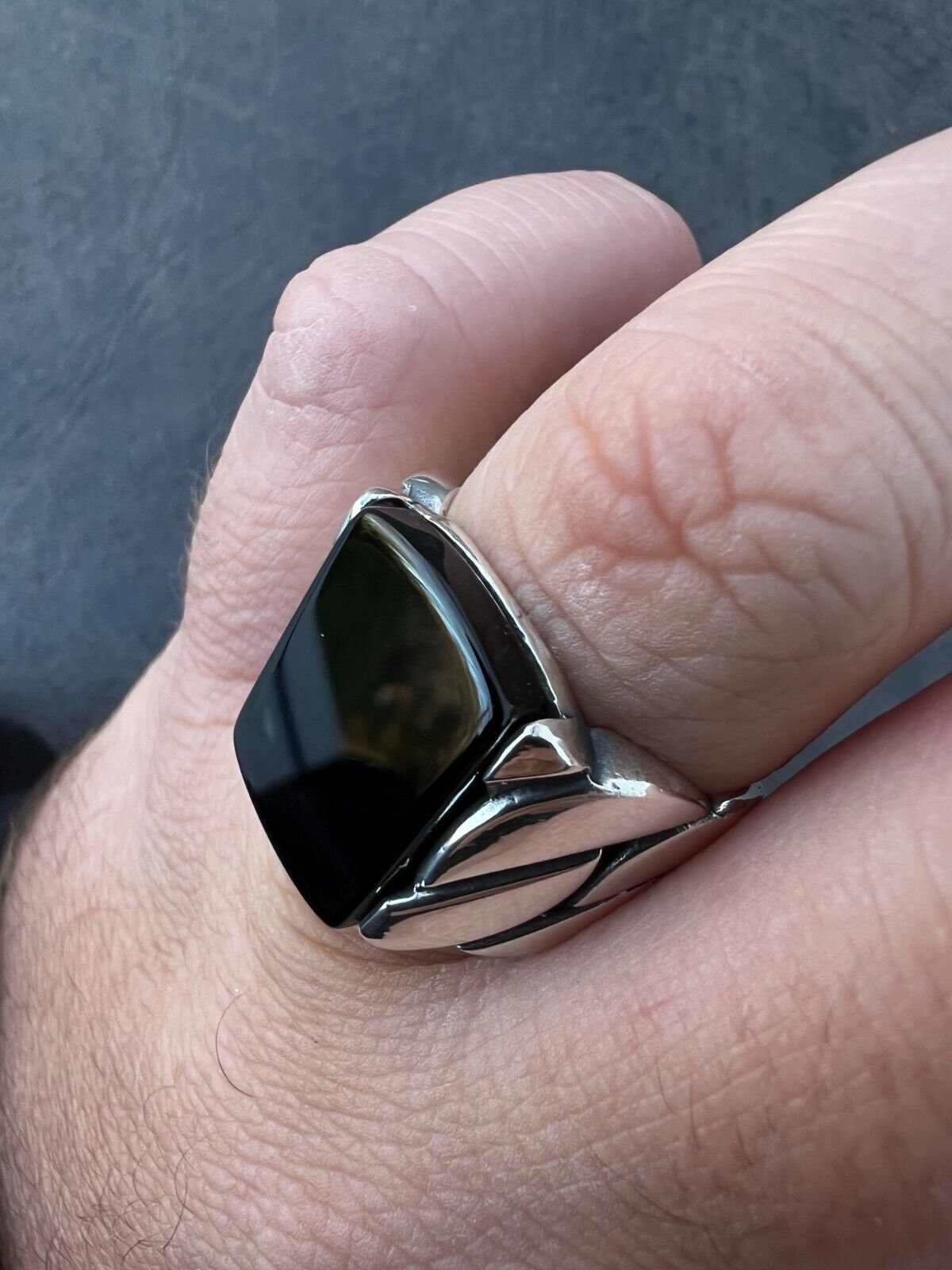 Schwarzer Onyx Herrenring: Vintage Miami Kubanisches 925 Sterling Silber - Österreich